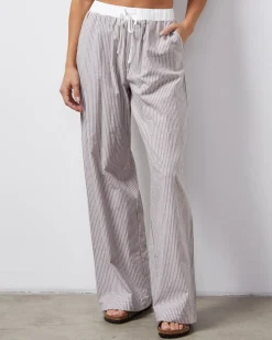 MONROW Stripe Poplin Pant PECANSTRIPE Sale